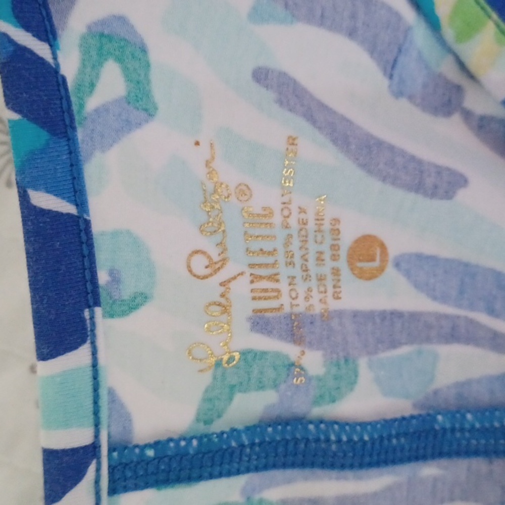 Lilly Pulitzer Luxletic Blue and Green Patterned V- neck Top - Picture 3 of 3